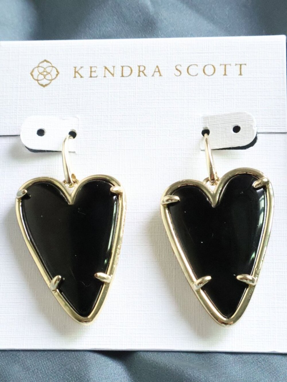 Kendra Scott Ansley Heart Gold Earrings - Black Obsidian